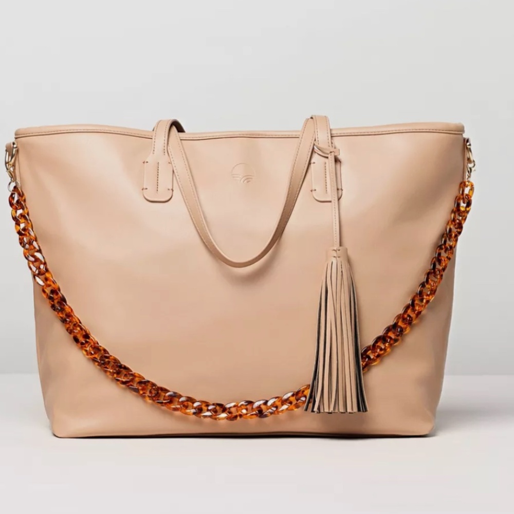 Tushbaby Sand Faux Leather Diaper Bag Tote